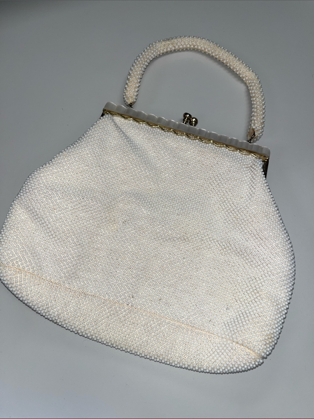 Le Regale Ivory Beaded MOP Gold Tone Frame Vintage Handbag